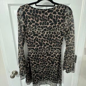 SHEIN Black and Beige Leopard Print Mini Dress